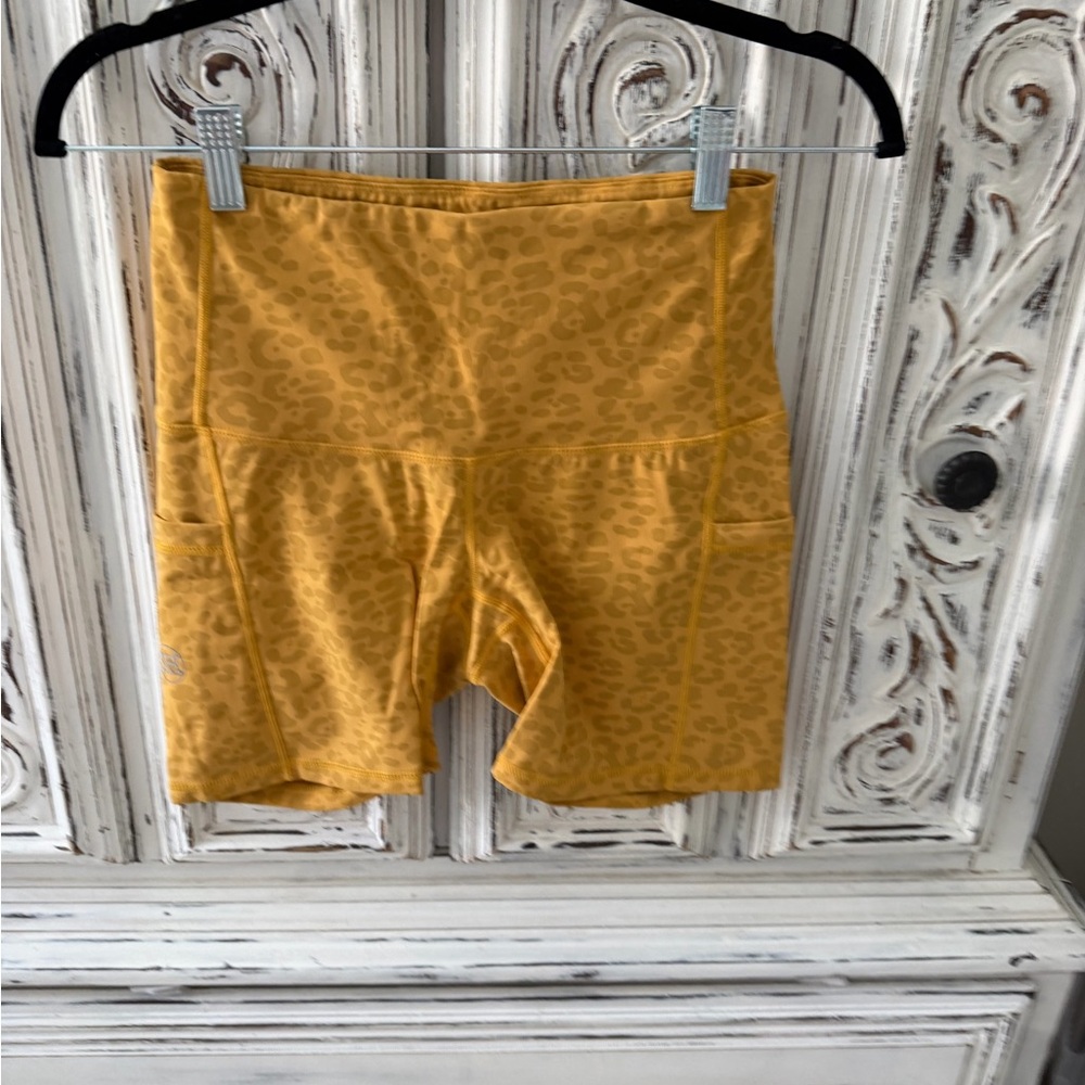 High-Waist Mustard Leopard Bike Shorts